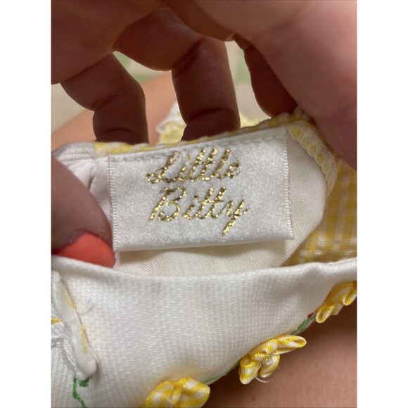 Little Bitty 3-6 Months Vintage Yellow Butterfly Dress and Bloomers Eyelet Lace - Picture 7 of 10